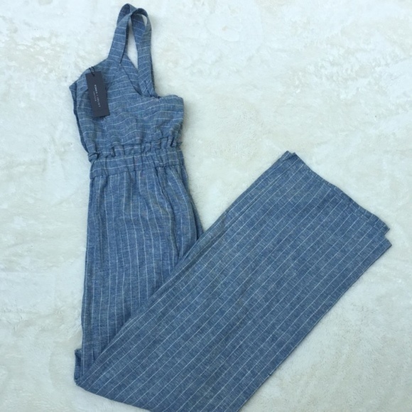 Romeo Juliet Linen Blue Chambray Jumpsuit - Picture 3 of 7